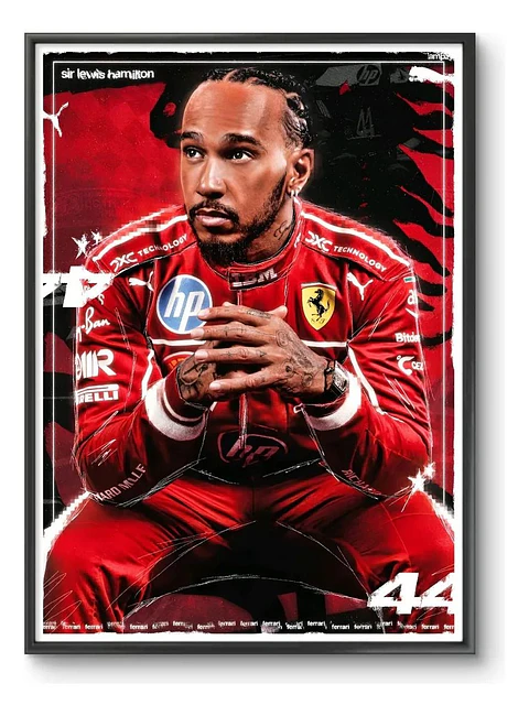 Cuadro Fórmula 1 Lewis Hamilton 44 Rosso Corsa F1 + Marco