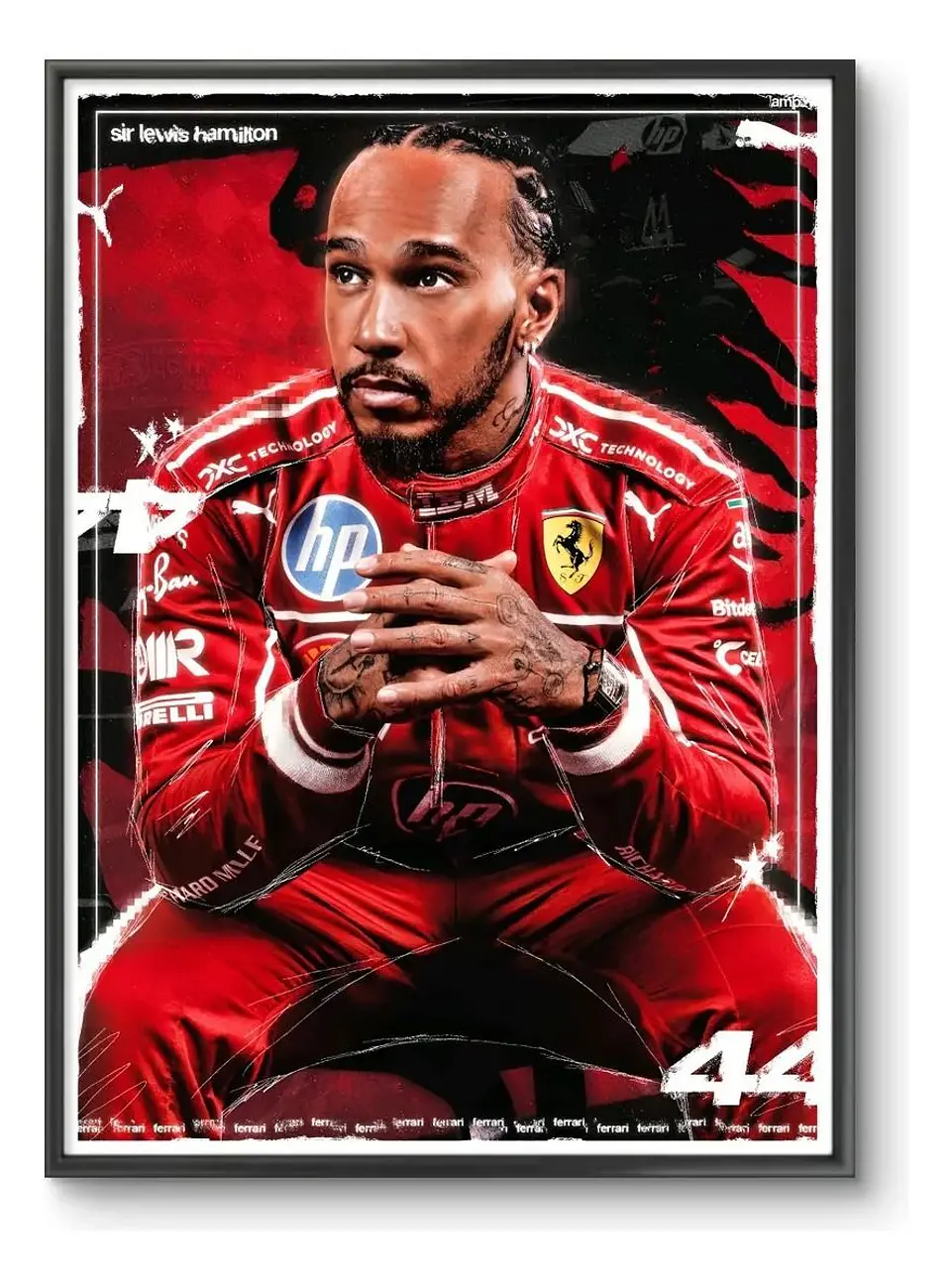 Cuadro Fórmula 1 Lewis Hamilton 44 Rosso Corsa F1 + Marco 2