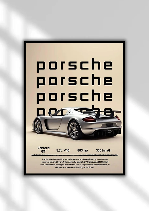 Cuadro Porsche Carrera Gt Plateado Deportivo + Marco