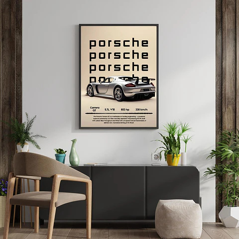 Cuadro Porsche Carrera Gt Plateado Deportivo + Marco