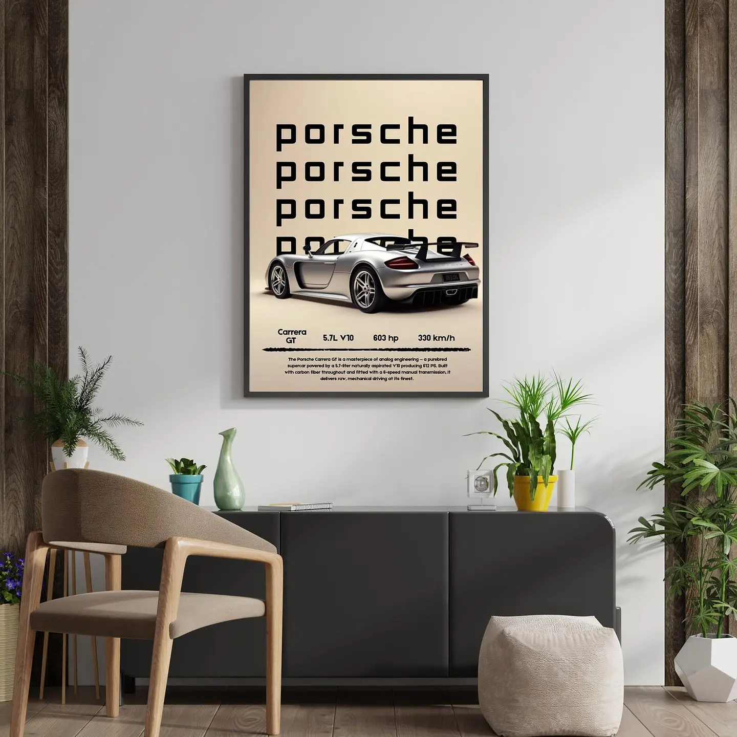 Cuadro Porsche Carrera Gt Plateado Deportivo + Marco 2