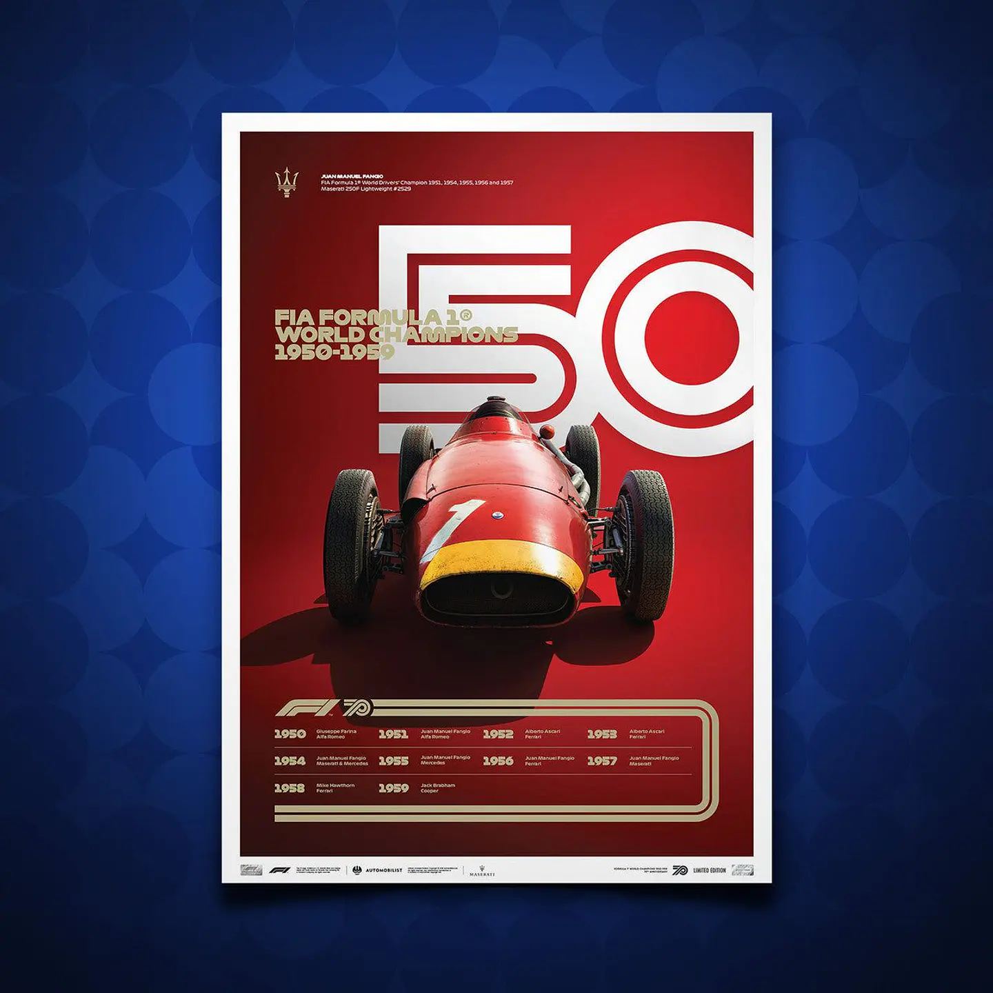 Cuadro Auto Maserati 1950s Campeón De F1 + Marco 1