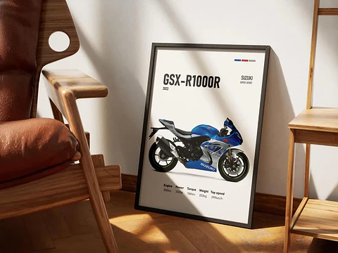 Cuadro Motos Suzuki Gsx-r1000r Azul Deportivo + Marco Negro