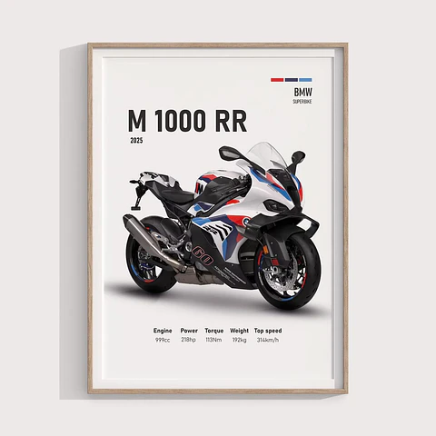 Cuadro Bmw M 1000 Rr 2025 Deportivo + Marco Negro