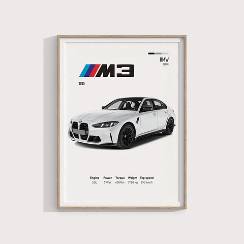 Cuadro Bmw M3 2025 Blanco Deportivo + Marco