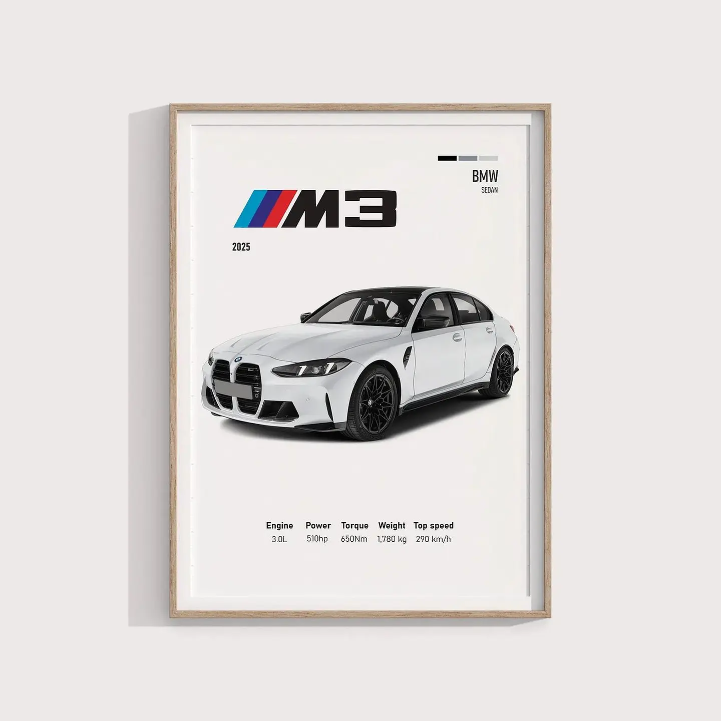 Cuadro Bmw M3 2025 Blanco Deportivo + Marco 1