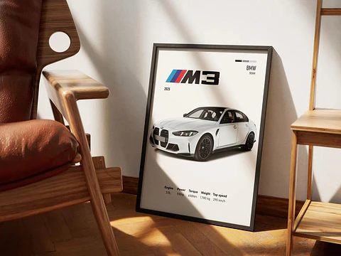 Cuadro Bmw M3 2025 Blanco Deportivo + Marco