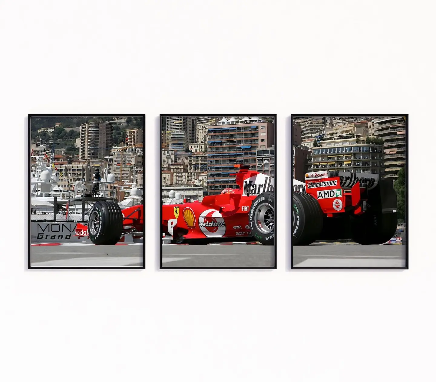 Set de 3 Cuadros Ferrari Fórmula 1 – Gran Premio de Mónaco + Póster Michael Schumacher 2