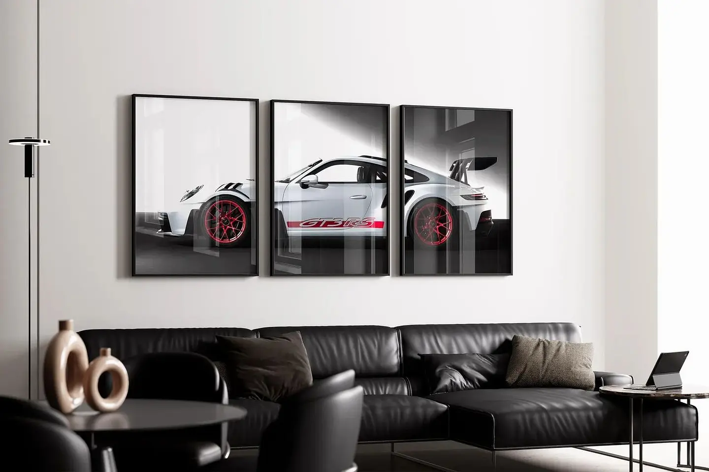 Set De 3 Cuadros Porsche 911 Gt3 Blanco Rs + Marco 1