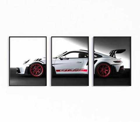 Set De 3 Cuadros Porsche 911 Gt3 Blanco Rs + Marco