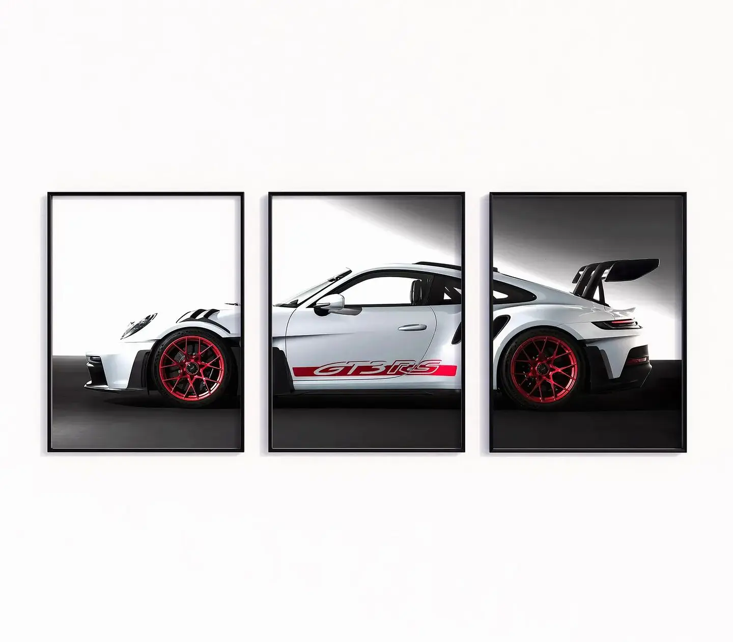 Set De 3 Cuadros Porsche 911 Gt3 Blanco Rs + Marco 2