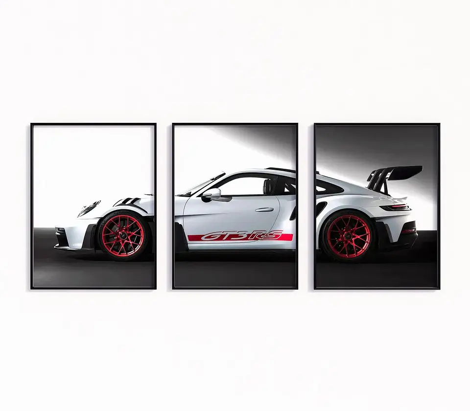 Set De 3 Cuadros Porsche 911 Gt3 Blanco Rs + Marco 2