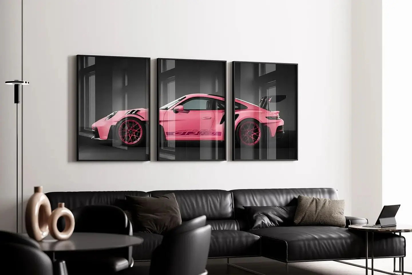 Set De 3 Cuadros Porsche 911 Gt3 Rs Rosa + Marco 1