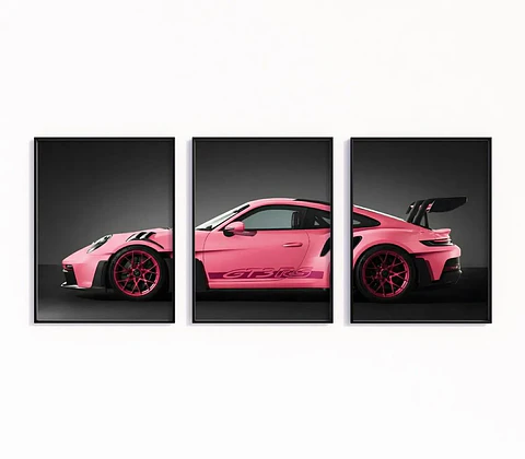 Set De 3 Cuadros Porsche 911 Gt3 Rs Rosa + Marco