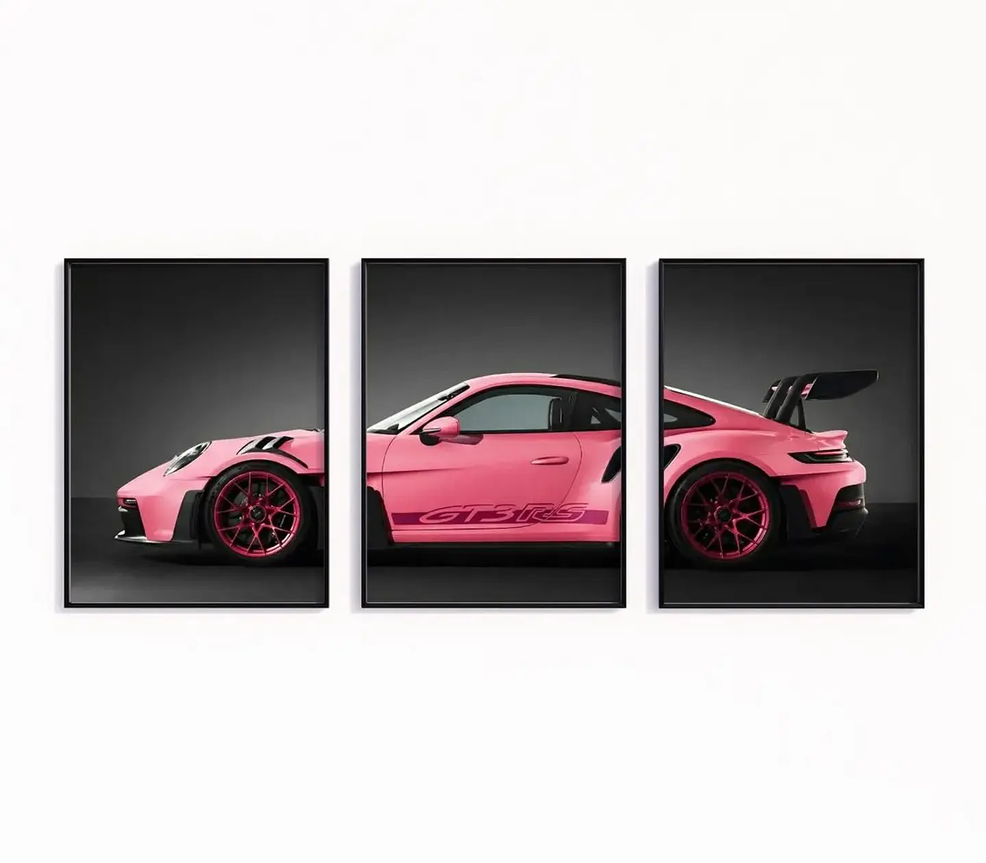 Set De 3 Cuadros Porsche 911 Gt3 Rs Rosa + Marco 2