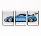 Set De 3 Cuadros Porsche 911 Gt3 Rs Azul Celeste + Marco - Miniatura 1