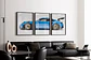 Set De 3 Cuadros Porsche 911 Gt3 Rs Azul Celeste + Marco - Miniatura 2