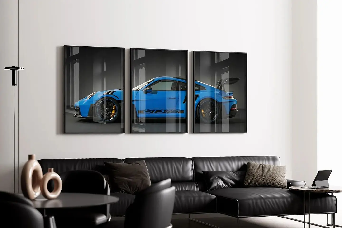 Set De 3 Cuadros Porsche 911 Gt3 Rs Azul + Marco 1