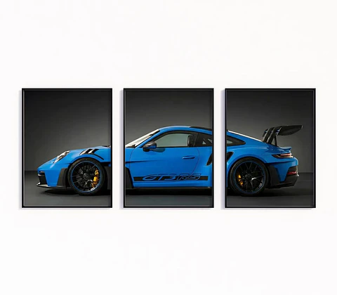 Set De 3 Cuadros Porsche 911 Gt3 Rs Azul + Marco