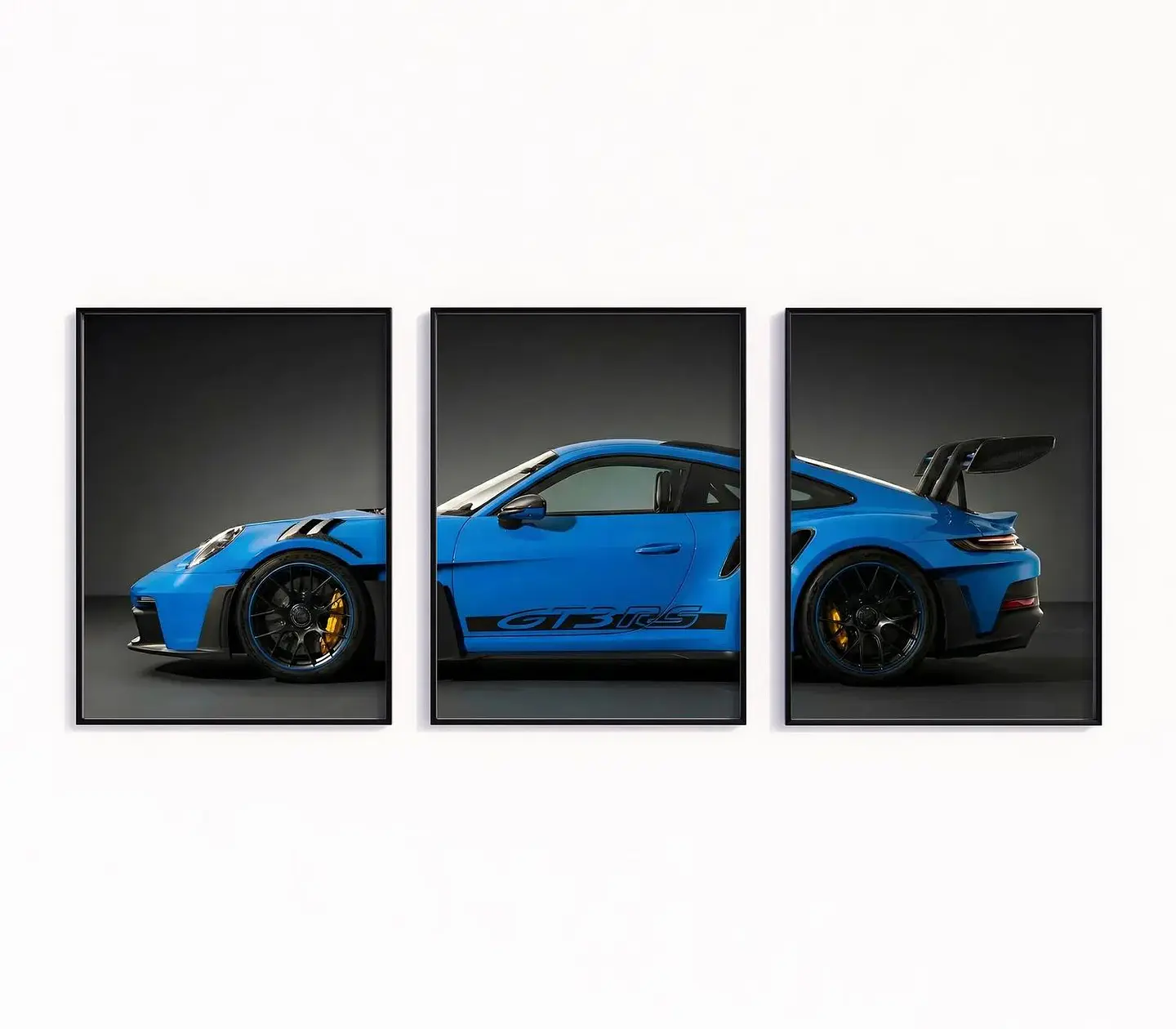 Set De 3 Cuadros Porsche 911 Gt3 Rs Azul + Marco 2