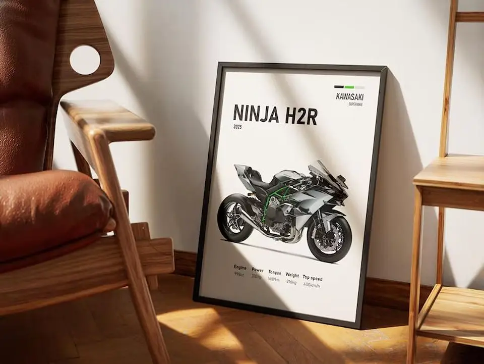 Cuadro Kawasaki Ninja H2r  Motociclismo Deportivo + Marco Negro 2