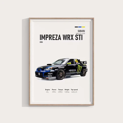 Cuadro Subaru Impreza Wrx Sti 2005 Rally - Monster Energy + Marco Negro