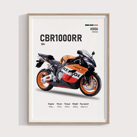 Cuadro Honda Cbr1000rr  Motociclismo Deportivo + Marco Negro