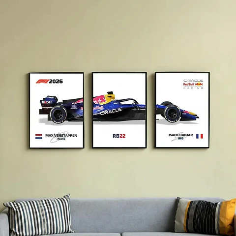 Set De 3 Cuadros Red Bull F1 RB22: Verstappen y Hadjar 2026 + Marco