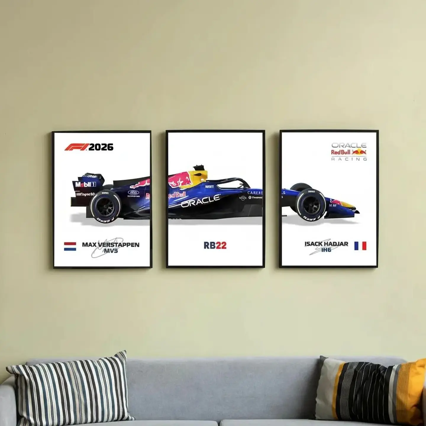 Set De 3 Cuadros Red Bull F1 RB22: Verstappen y Hadjar 2026 + Marco 1