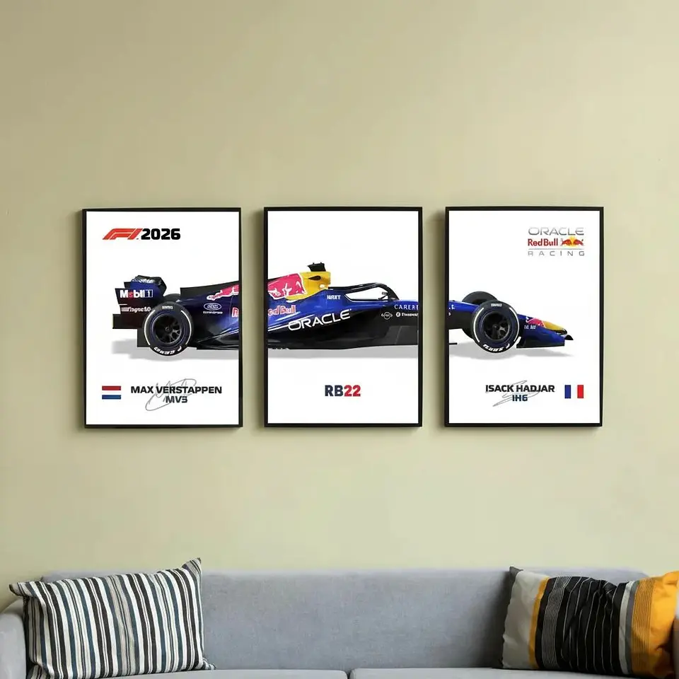 Set De 3 Cuadros Red Bull F1 RB22: Verstappen y Hadjar 2026 + Marco 1