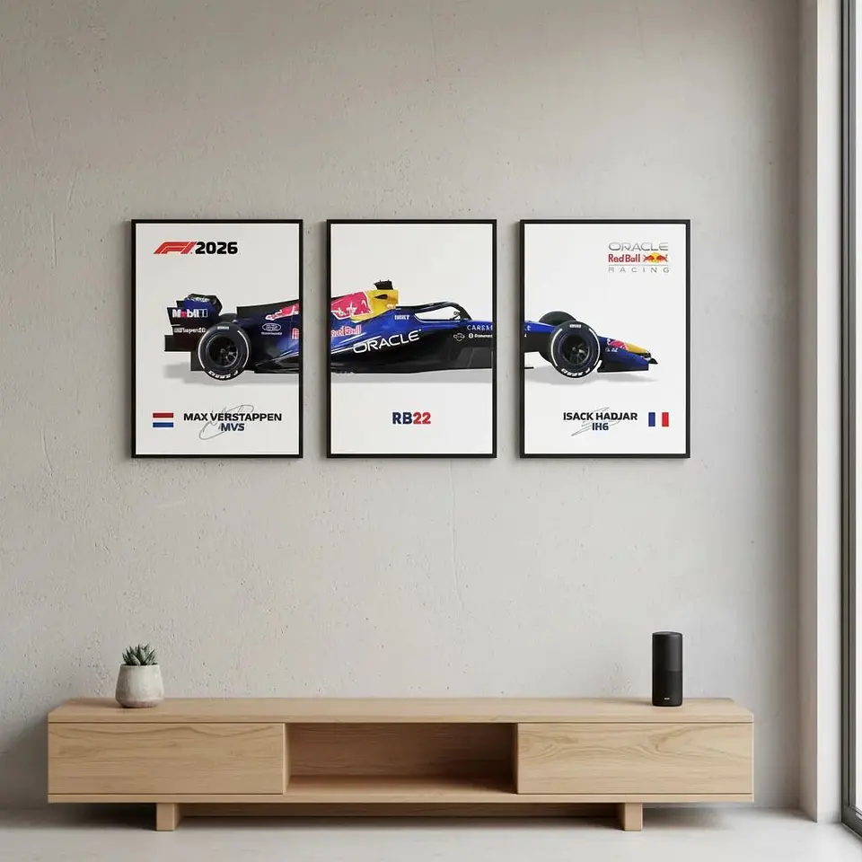 Set De 3 Cuadros Red Bull F1 RB22: Verstappen y Hadjar 2026 + Marco 3