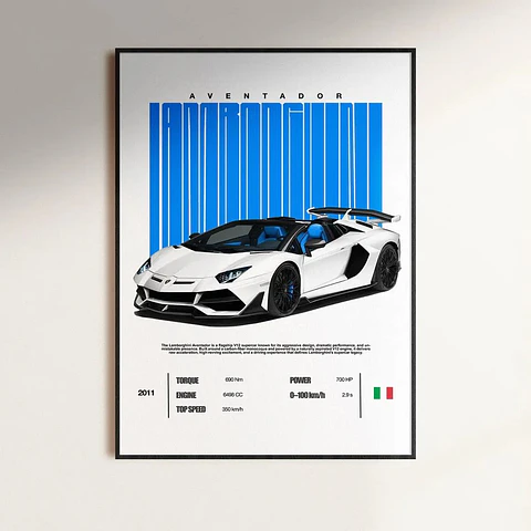 Cuadro Lamborghini Aventador Descapotable Blanco + Marco