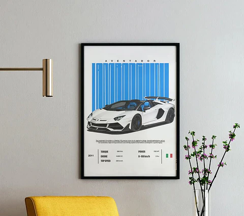 Cuadro Lamborghini Aventador Descapotable Blanco + Marco