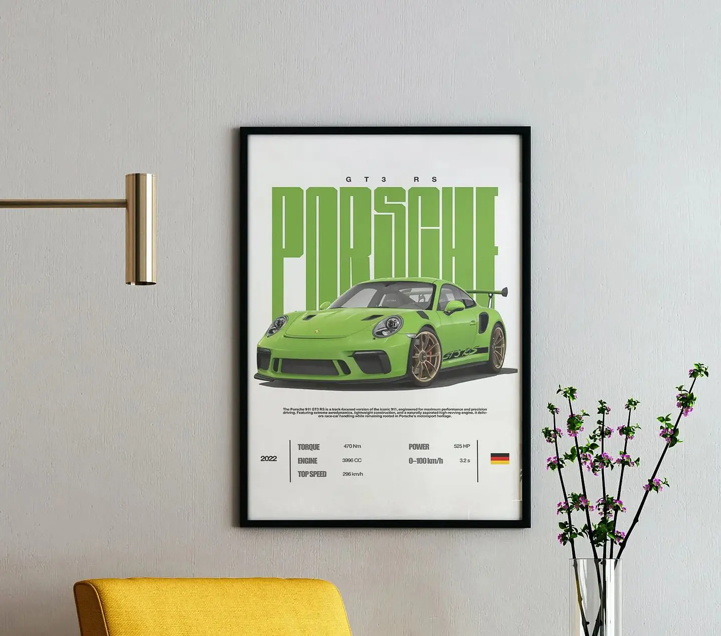 Cuadro Porsche 911 GT3 RS Verde Lima + Marco 1