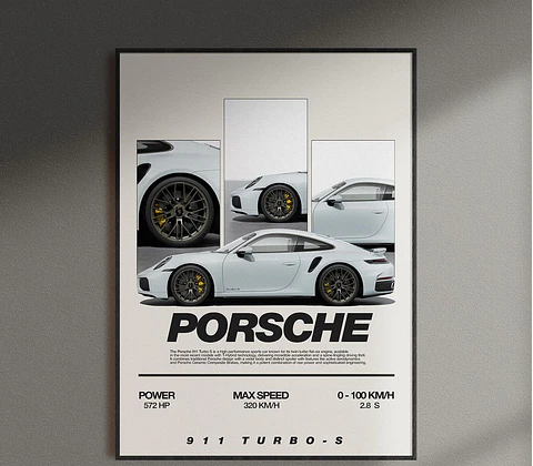 Cuadro Auto Porsche 911 Turbo S Gris + Marco