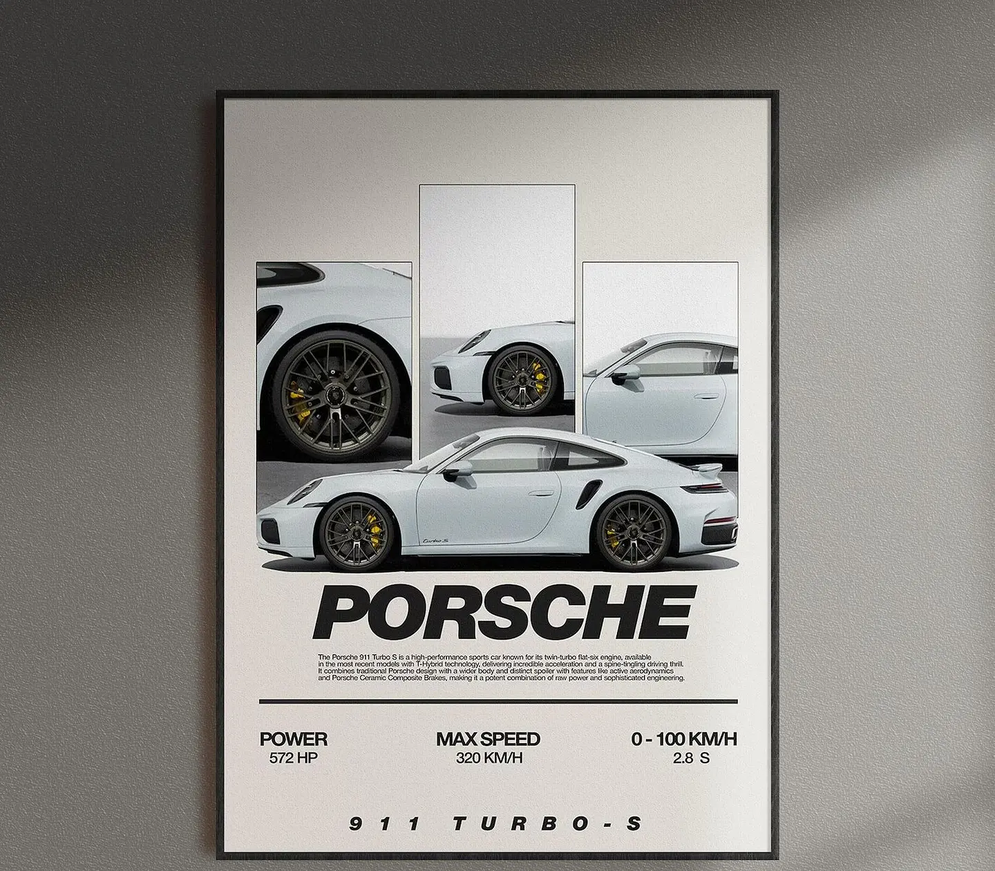 Cuadro Auto Porsche 911 Turbo S Gris + Marco 1