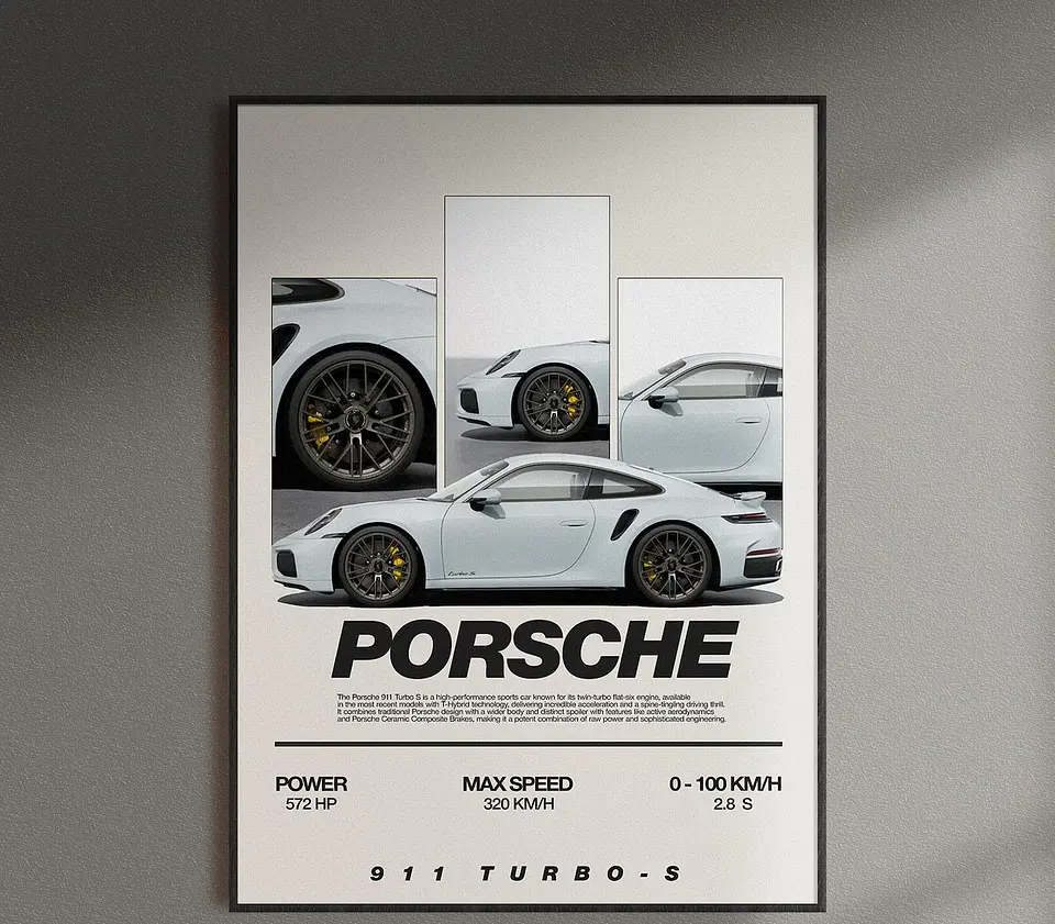 Cuadro Auto Porsche 911 Turbo S Gris + Marco 1