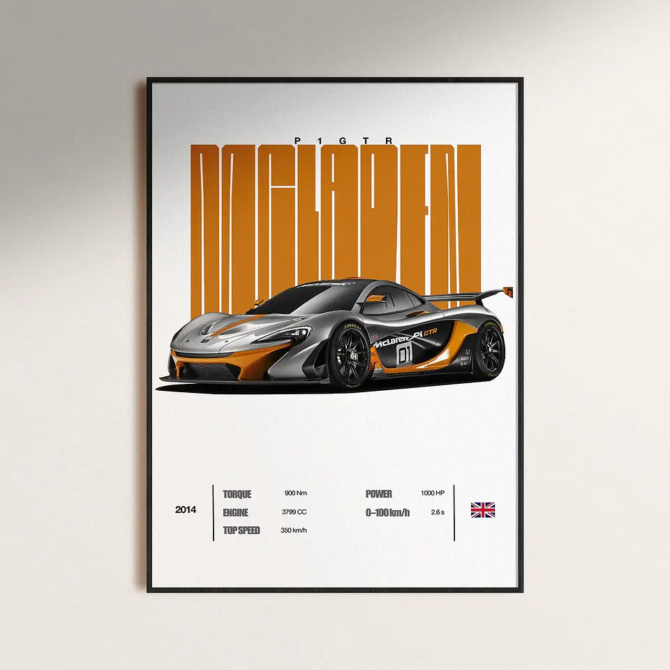 Cuadro Auto McLaren P1 GTR Oro + Marco 1