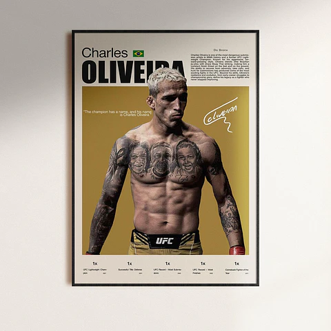 Cuadro Deportivo Charles “Do Bronx” Oliveira Campeón UFC Peso Ligero + Marco