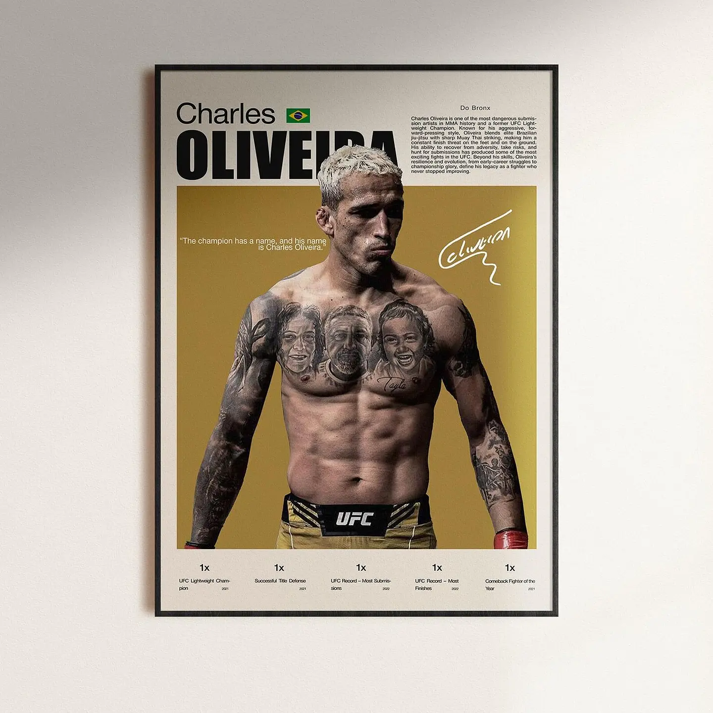 Cuadro Deportivo Charles “Do Bronx” Oliveira Campeón UFC Peso Ligero + Marco 1