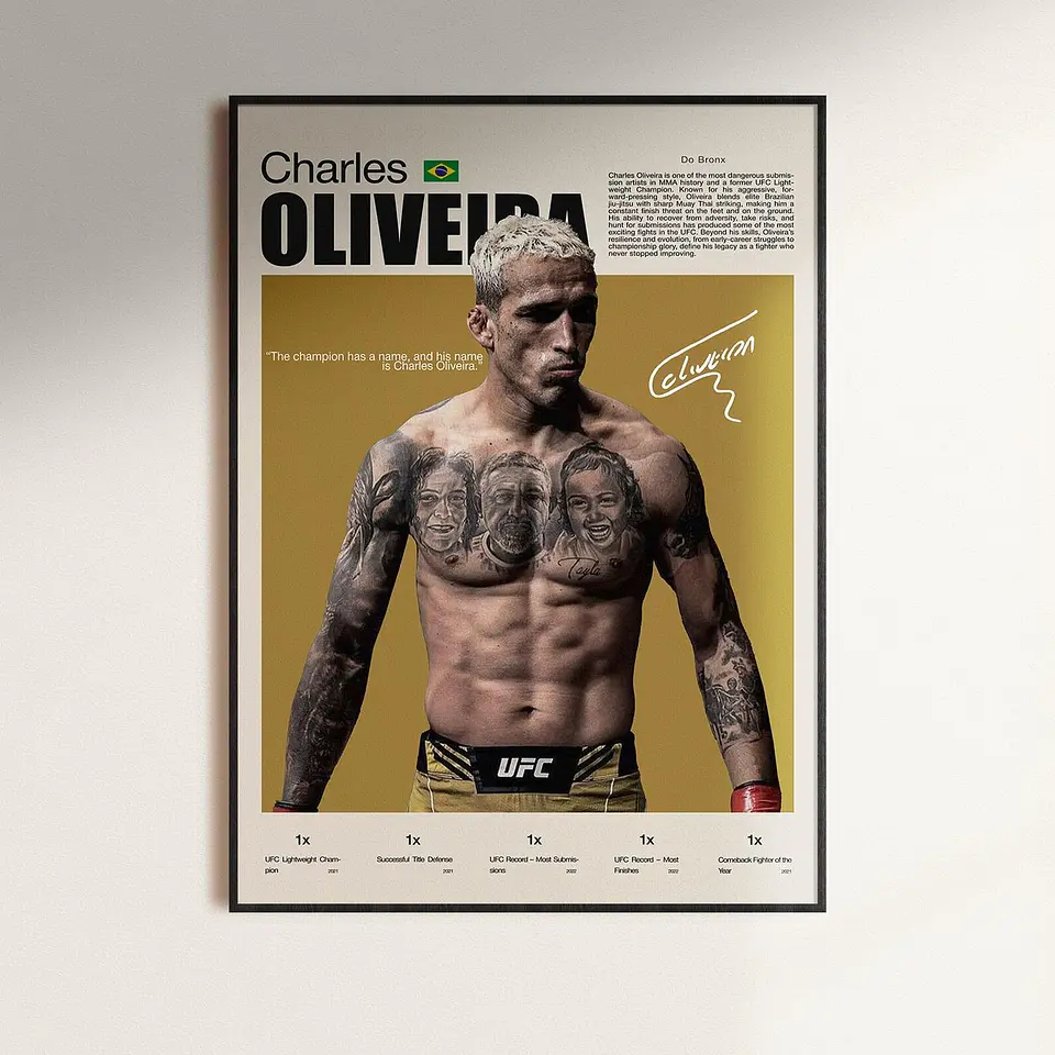 Cuadro Deportivo Charles “Do Bronx” Oliveira Campeón UFC Peso Ligero + Marco 1