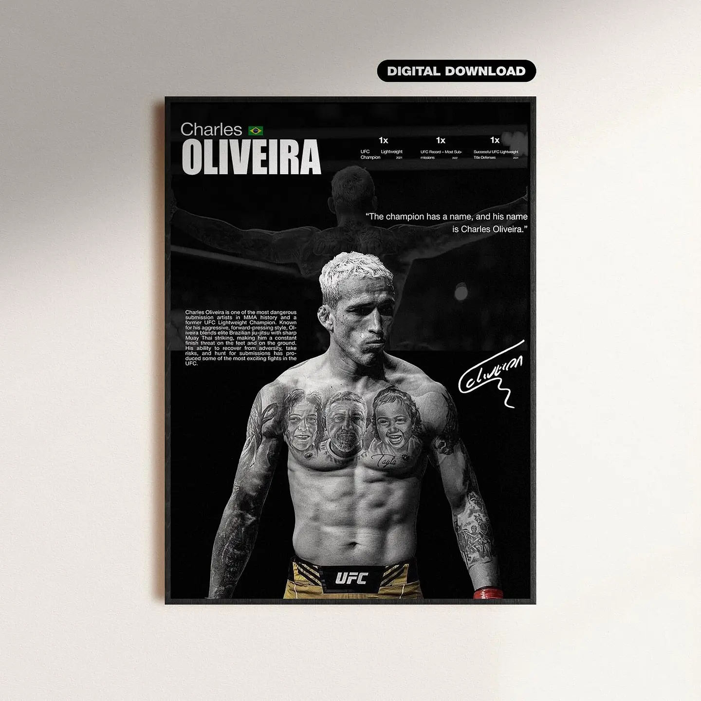 Cuadro Deportivo Charles “Do Bronx” Oliveira  Leyenda UFC y Campeón Peso Ligero + Marco 1