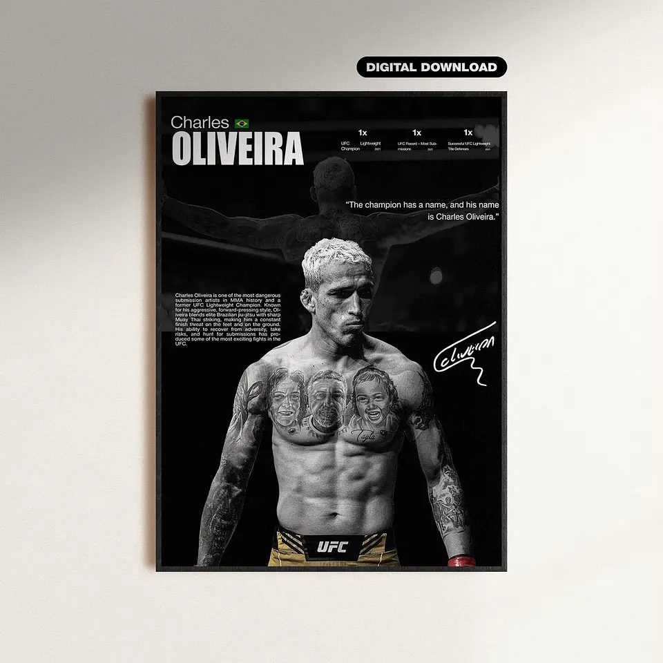 Cuadro Deportivo Charles “Do Bronx” Oliveira  Leyenda UFC y Campeón Peso Ligero + Marco 1