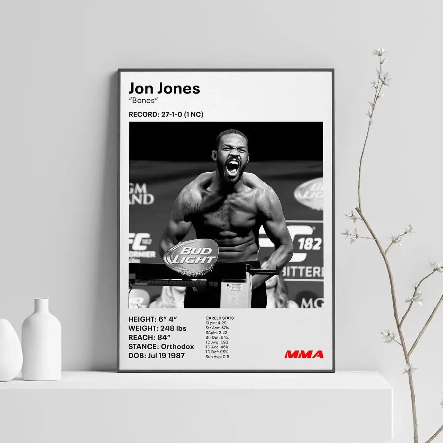 Cuadro Campeón UFC III Jon Jones “Bones” + Marco 1