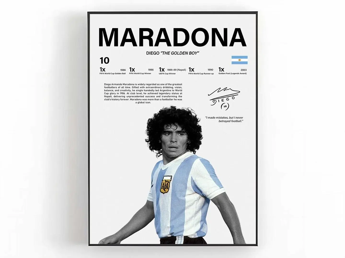 Cuadro Diego Armando Maradona Leyenda Eterna del Fútbol + Marco 1