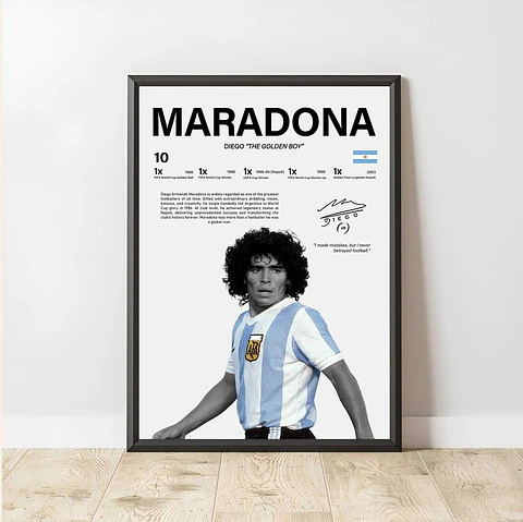 Cuadro Diego Armando Maradona Leyenda Eterna del Fútbol + Marco