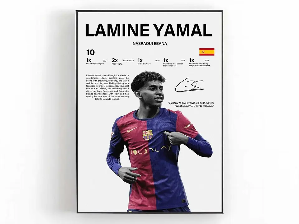 Cuadro Lamine Yamal FC Barcelona Joven Promesa + Marco 1