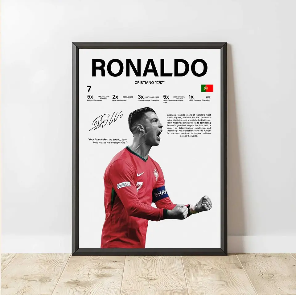 Cuadro Cristiano Ronaldo Campeón con Portugal CR7 + Marco 1