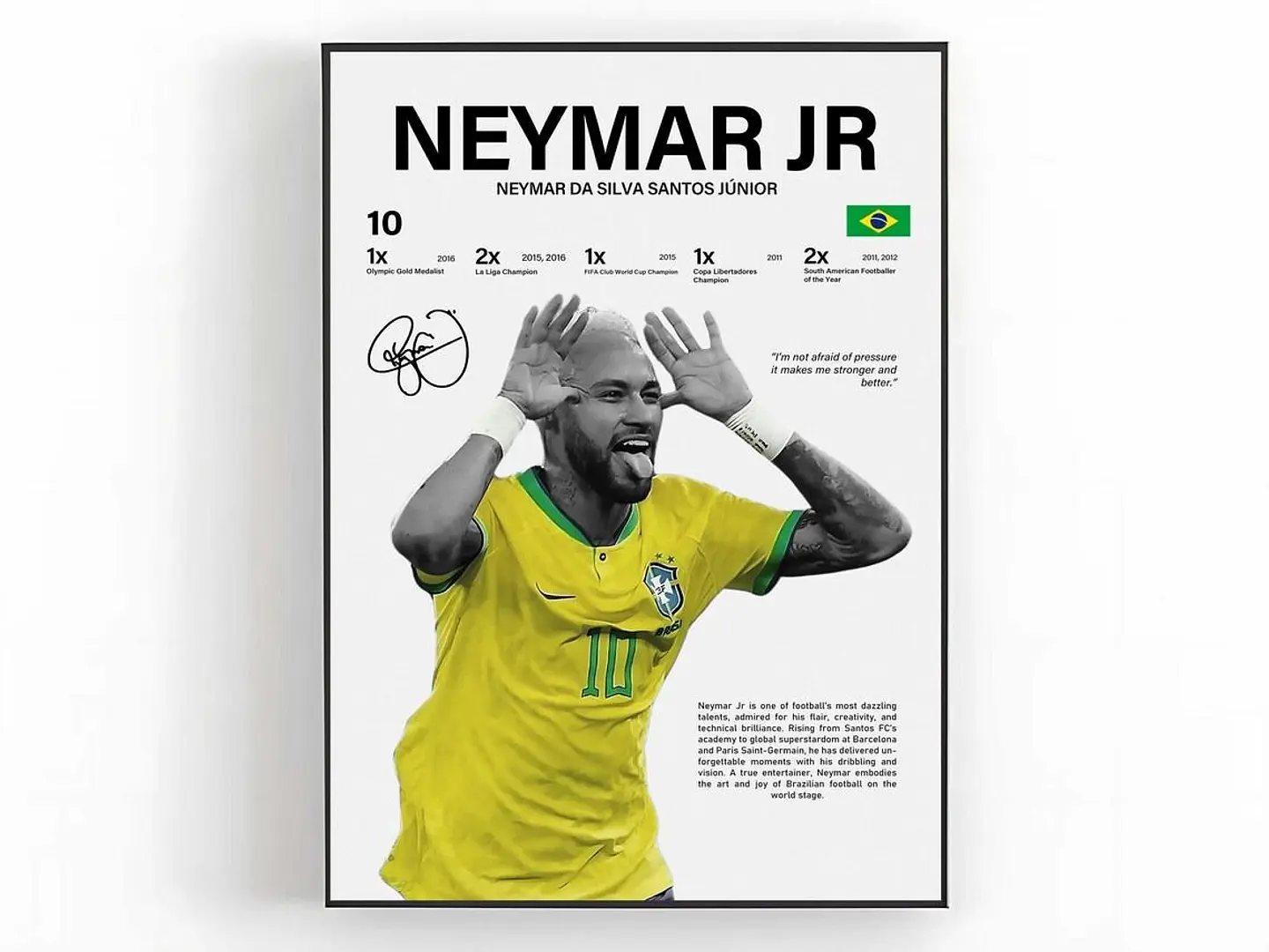 Cuadro Neymar Jr Brasil Estrella de la Selección + Marco 1