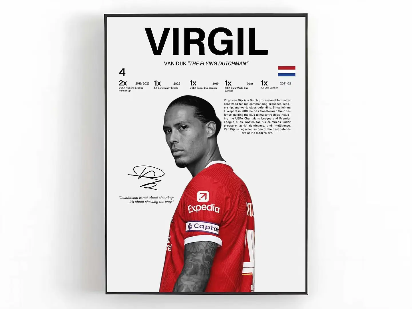 Cuadro Virgil van Dijk Fútbol Liverpool Muralla Defensiva + Marco 1